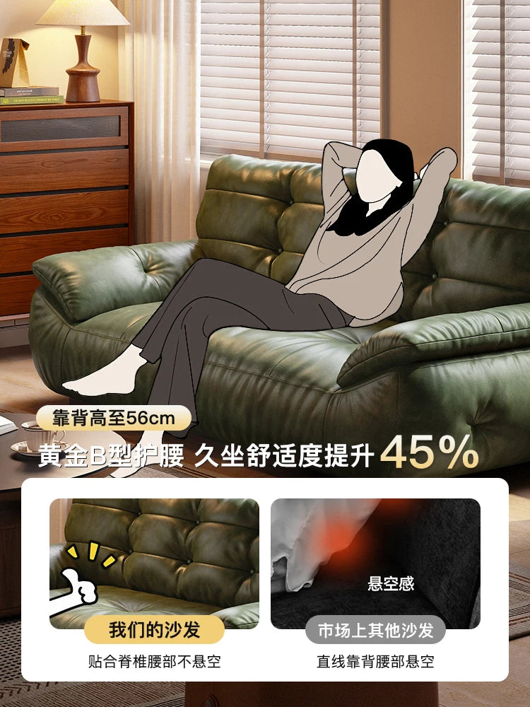 Color sofa American retro oil wax leather living room straight row small apartment brown