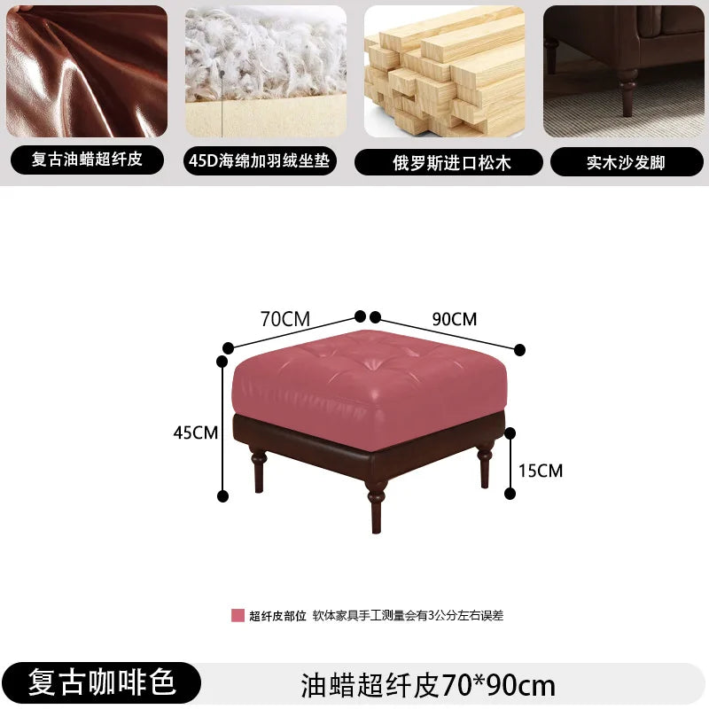 Customizable American sofa Italian retro oil wax leather straight row steel frame down medium ancient Nanyang style first layer