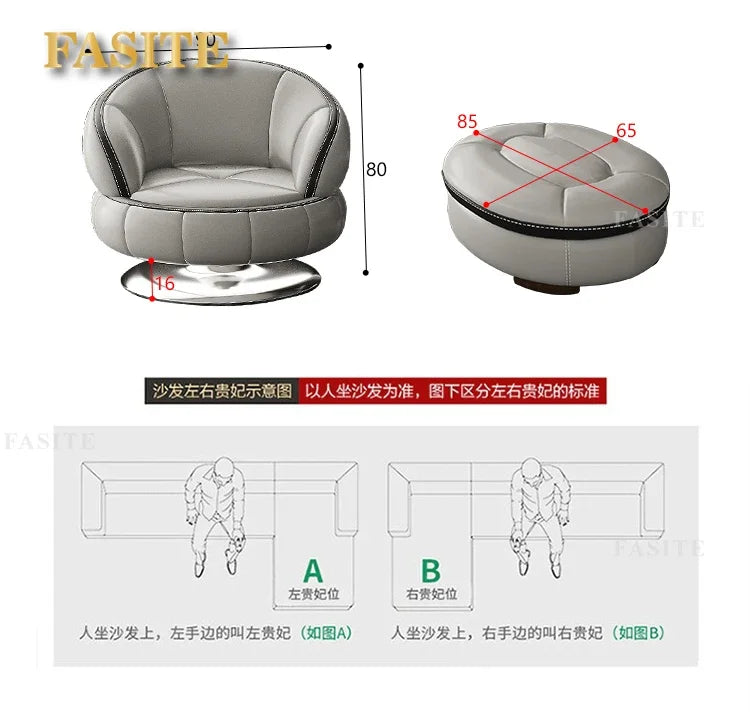 Premium Smart leather sofa massage for left and right noblewomen, cowhide solid wood living room corner small unit