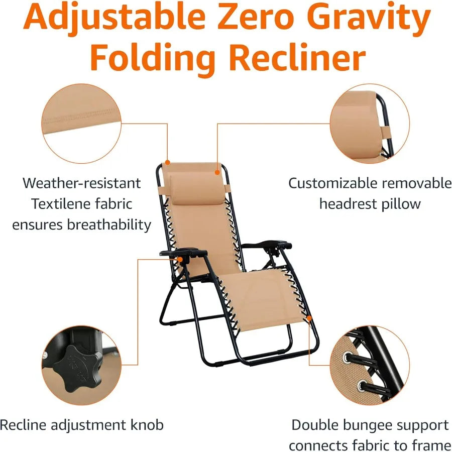 Basics Outdoor Patio Zero Gravity Lounge Chair with Pillow, Folding Reclining and Textilene Adjustable, Folding Lounge 26