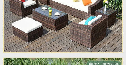 Courtyard terrace balcony three-person leisure living room sofa combination, rattan sofa