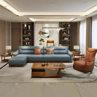 solid wood sofa leather first layer cowhide thick leather new Chinese style living room size apartment sofa combination set