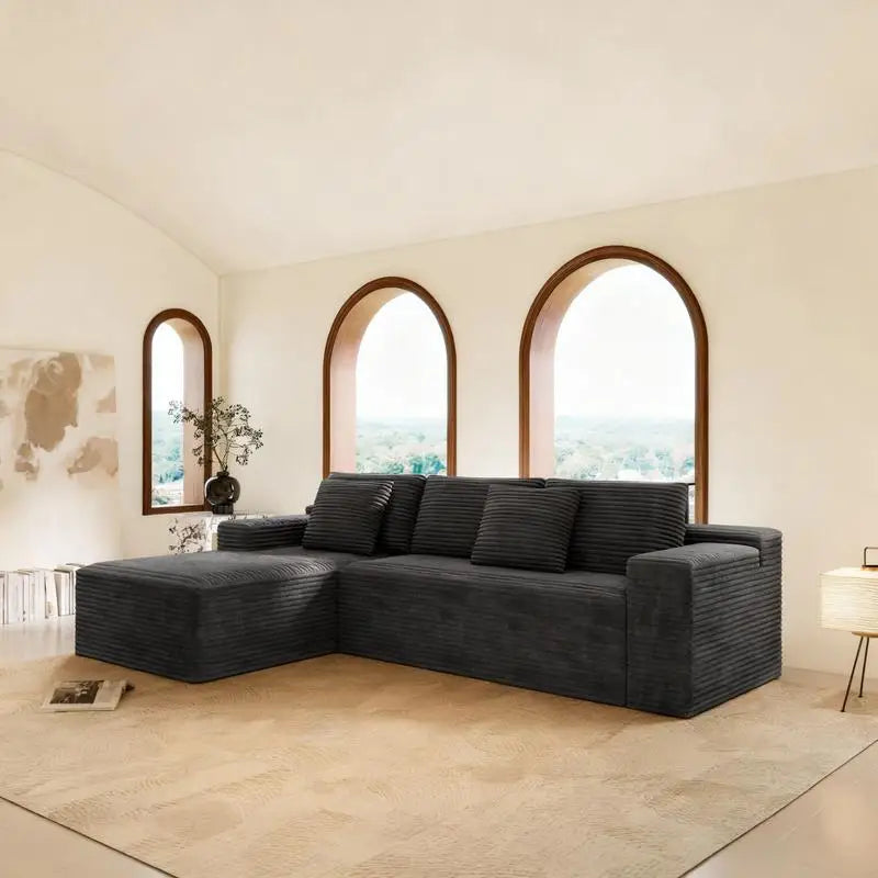 Modular Sectional Sofa - Upholstered Couch for Living Room and Bedroom, No Assembly Required, 2PC Combo, Plush Corduroy Fabric,