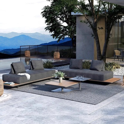 nvModern Simple Outdoor Patio Teak Aluminum Alloy Waterproof Corner Sofa Combination Outdoor Furniture&