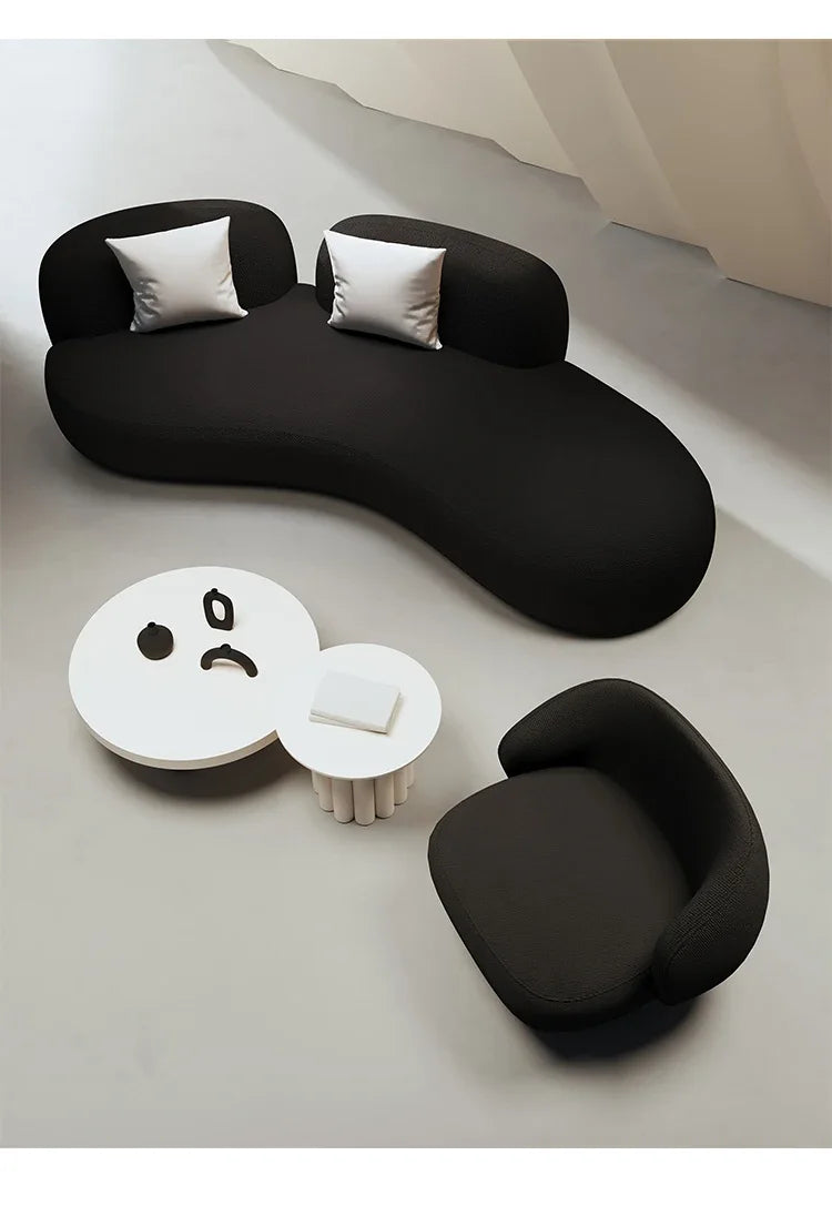 curved sofa, small apartment special-shaped black beauty salon hall, clothing store office rest area reception and negotiation