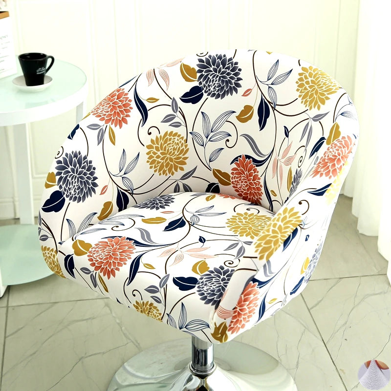 Universal Curved Chair Cover Short Back Printed Arc Armchair Covers Dining Chair Covers Home Spandex Elastic Dustproof Cover