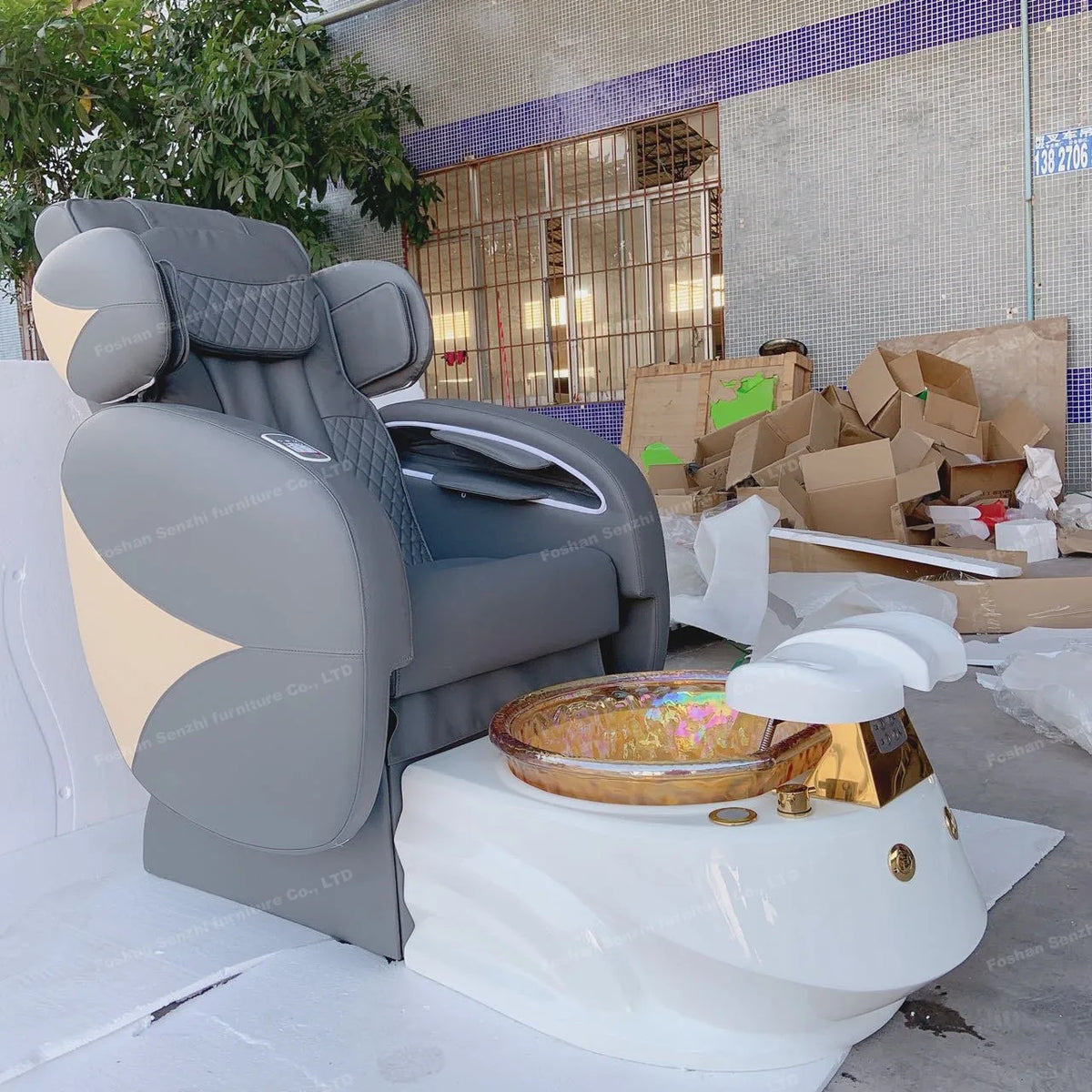 Nail Salon Furniture Equipment White Golden Electric Reclining Massage Manicure Foot Spa  Pedicure Chairs