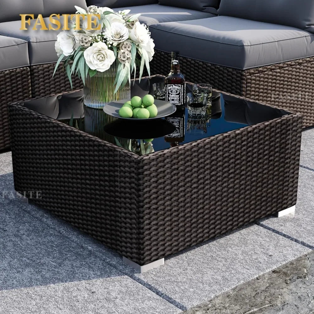 7 Pieces Patio Sofa Set Outdoor Furniture Sectional All-Weather Wicker Rattan with Back Cushions,Garden Sofa Conversation Grey