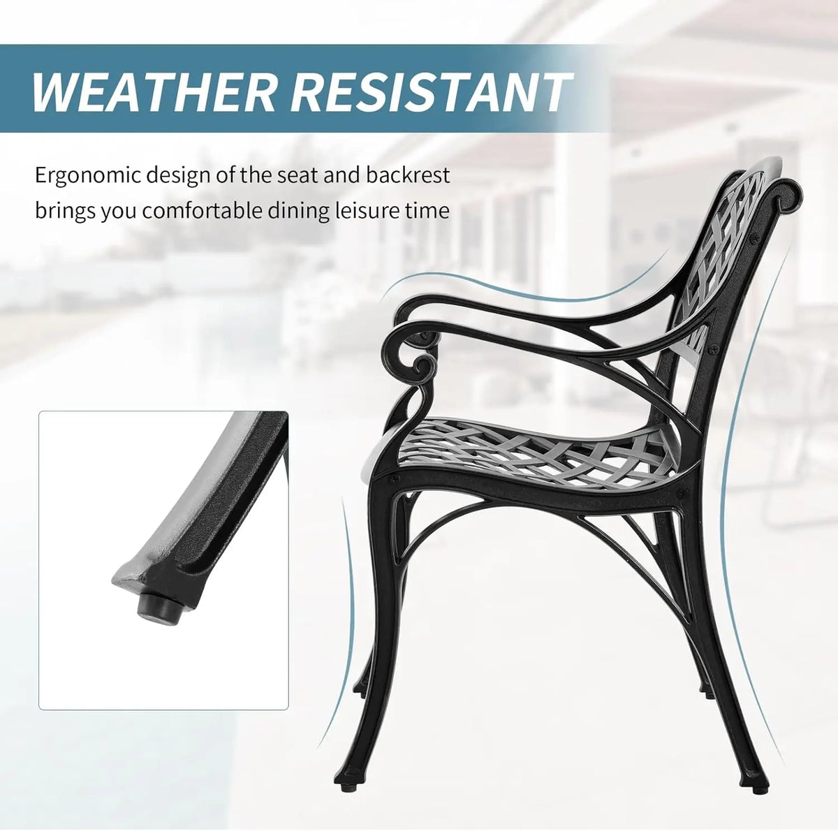 new-2 Piece Outdoor Cast Aluminum Dinning Chairs, Patio Bistro Chair Set with Armrests, Patio Dinning Chairs