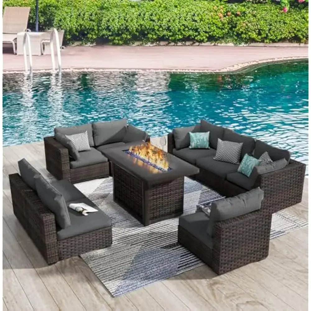 /Outdoor Furniture 7 Piece Sets with Fire Pit Table, Patio Couch Sectional with NoSlip Cushions and Cover, Outdoor Furniture S