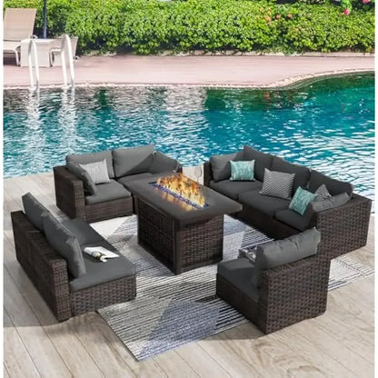 /Outdoor Furniture 7 Piece Sets with Fire Pit Table, Patio Couch Sectional with NoSlip Cushions and Cover, Outdoor Furniture S