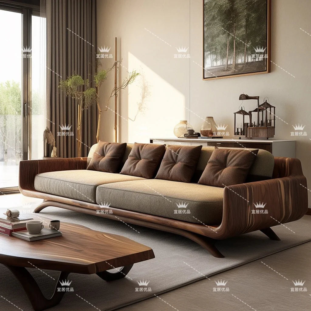 New Chinese black walnut Arhat bed solid wood sofa combination tea table a set of modern small apartment