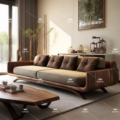 New Chinese black walnut Arhat bed solid wood sofa combination tea table a set of modern small apartment