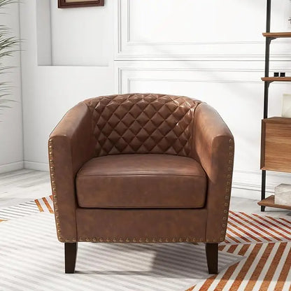 Faux Leather Barrel Accent Chairs Set of 4, Modern Club Arm Chair Comfy Upholstered Single Sofa Chair, Beige