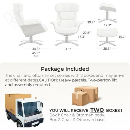 Leather Reclining Swivel Chair with Adjustable Headrest and Ottoman for Living Room, Saddle Color, Arm Rest, Cushion Included