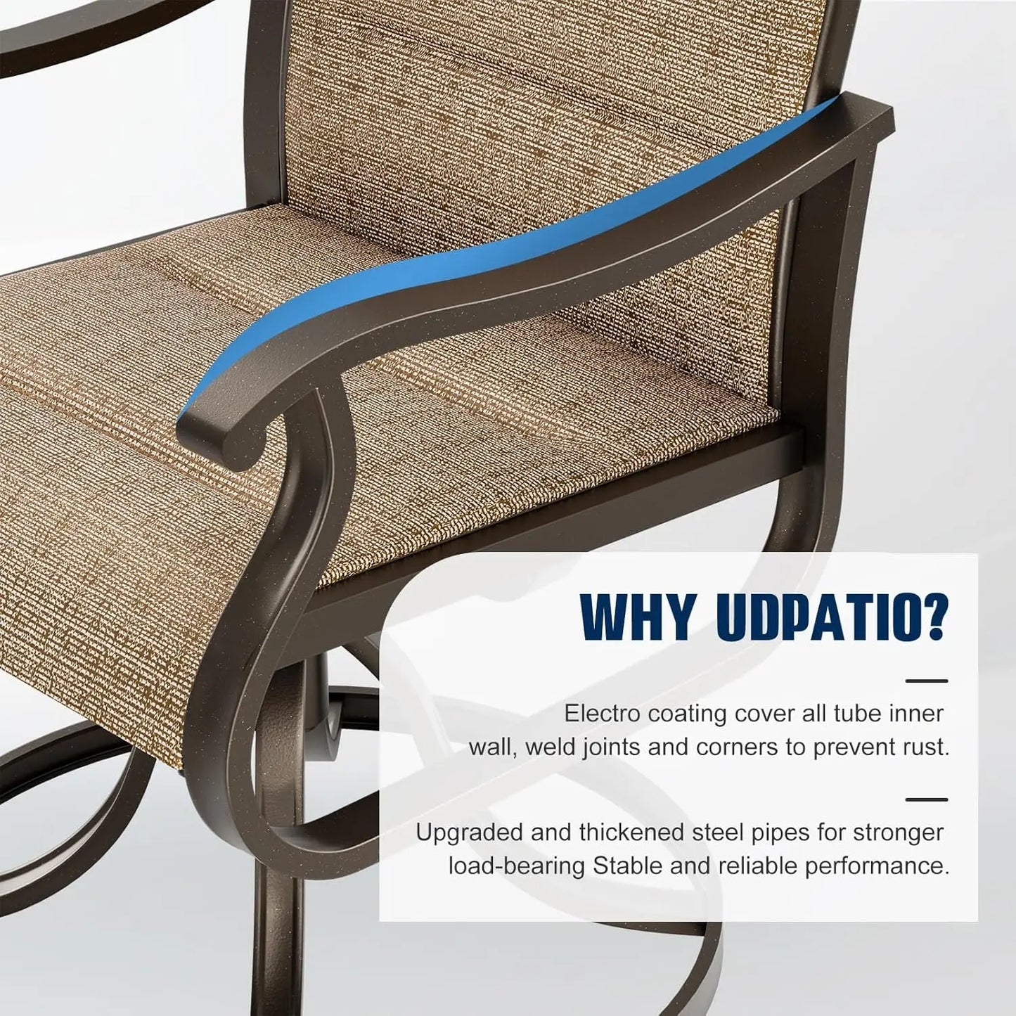 Patio Swivel Chairs Set of 2, Outdoor Dining Chairs High Back with Padded All Weather Breathable Textilene, Customized