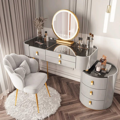 Solid wood new dresser glass bedroom modern simple style light luxury Internet celebrity small makeup table rock slab makeup