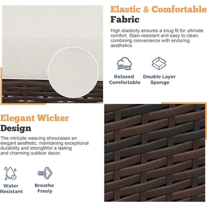 3 Pieces Patio Furniture Set 3 Pieces PE Rattan Wicker Chairs with Table Outdoor Furniture Brown Rattan with White Cushion