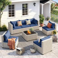 Outdoor Patio Furniture Set, 7-Piece PE Wicker Sectional Sofa with Tea Table, Outdoor Conversation Set for Patio,