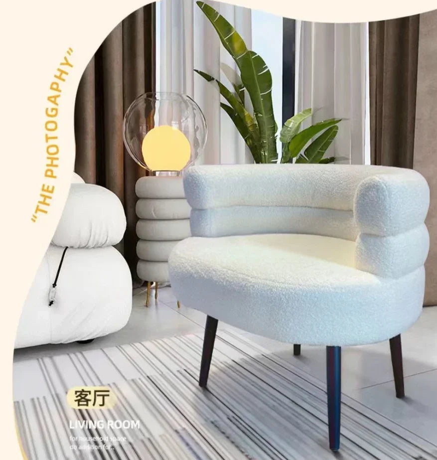 Living Room Swivel Chair Nordic Armchair INS Lift Computer Backrest Chair Lamb Wool Design Bedroom Makeup Chair Home Furniture