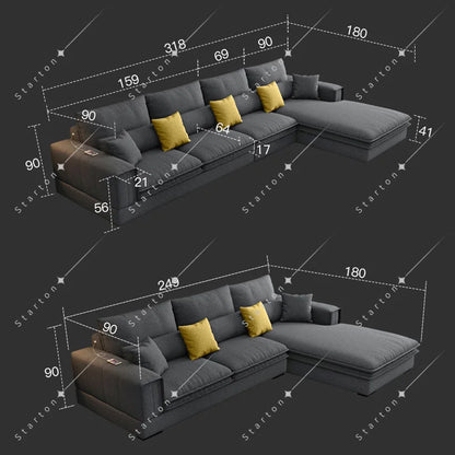 Nordic Luxury Technology Cloth Corner Fabric Sofa Set Lounge Living Room Sofas Sectional Modern  l Shaped Sofa