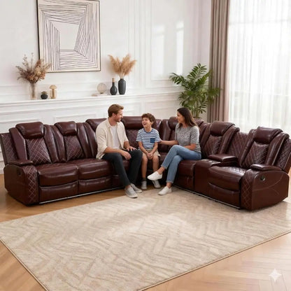 Power Reclining Sectional Soa, Leather Reclining Couch, ern Living Room urniture Set with LED Lights, Cup Holders & Storage ole,