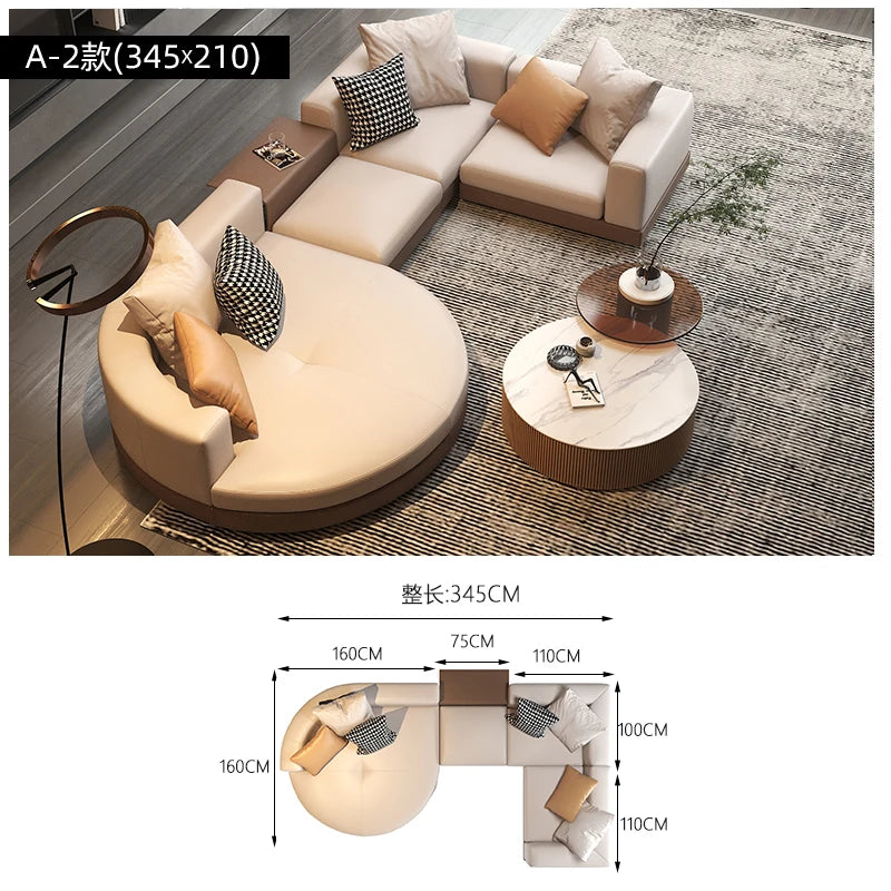 Leather combination, sofa, large flat-floor villa sofa, concubine arc high-end sofa