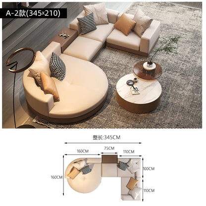 Leather combination, sofa, large flat-floor villa sofa, concubine arc high-end sofa