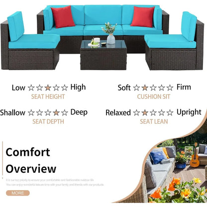 6 Pieces Outdoor AllWeather Sectional Patio Sofa Set with PE Rattan Manual Weaving Wicker Design Includes Glass Top Table and O