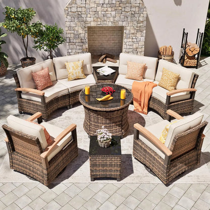 Half Moon Rattan Patio Conversation Set, Multi-Piece Outdoor Furniture