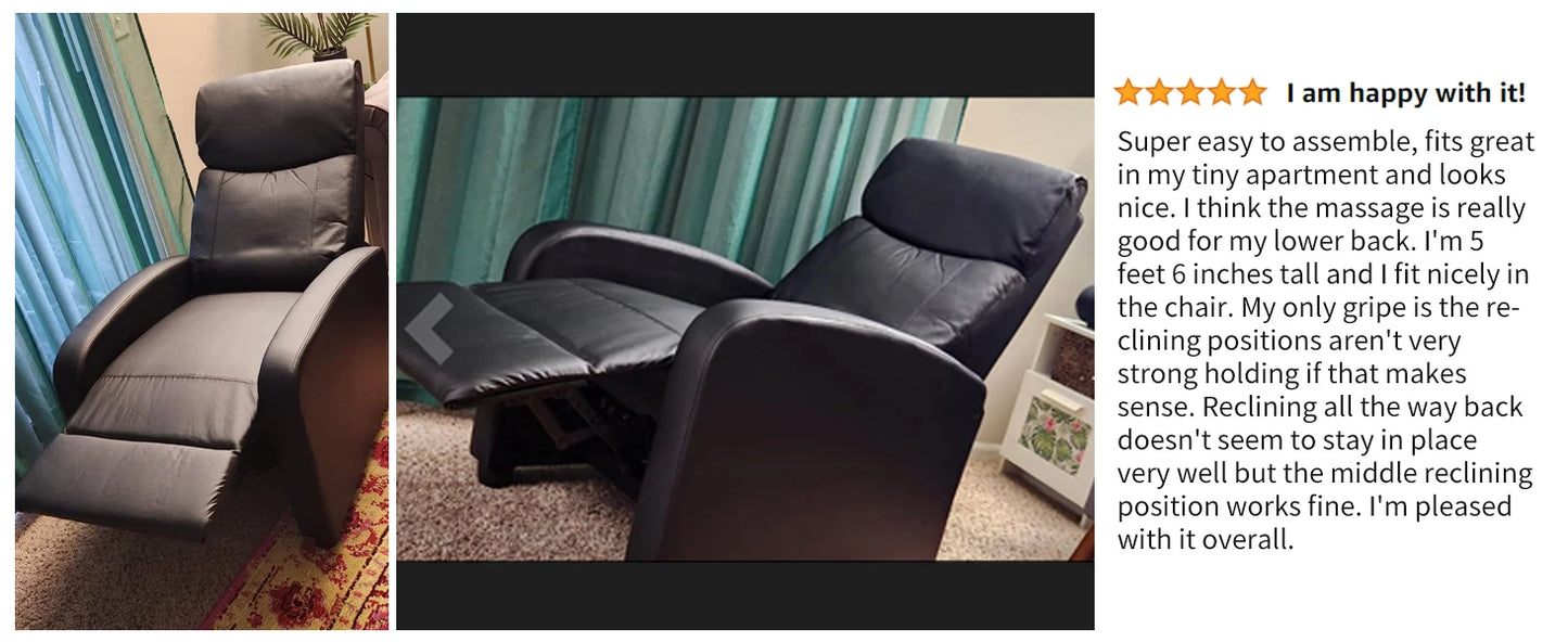 JHK Recliner Chair Massage Sofa Fabric Theater Lumbar Support Adjustable Modern Padded Seat Backrest Living Room Home Grey