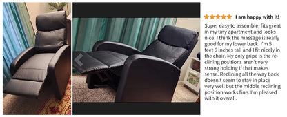 JHK Recliner Chair Massage Sofa Fabric Theater Lumbar Support Adjustable Modern Padded Seat Backrest Living Room Home Grey