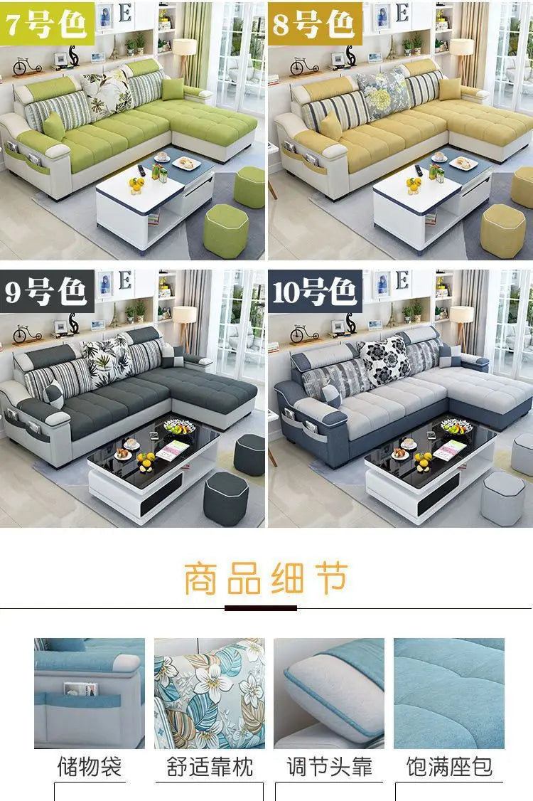 Fully Furnished Living Room Modern Fabric Sofa 3-Seater Removable Washable Cotton Linen Apartment Size