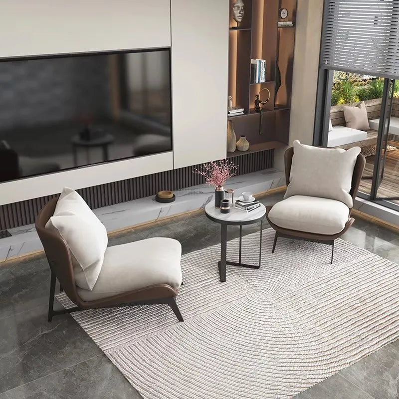 Modern Soft Upholstered Metal Leisure Armchair Curved Velvet Wing Chair Hotel Living Room Bed Room Chair