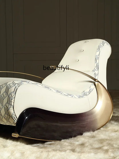 Modern Italian Leather Rocking Chair Single Sofa Recliner Leisure Style New Design Comfortable Home Furniture