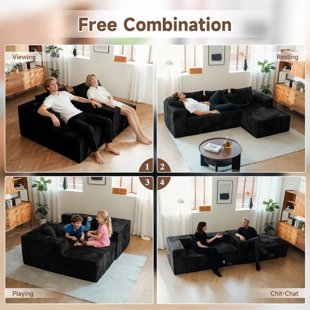 Upgrade 108’’ L Shape Cloud Couch, Plush Corduroy Sectional Sofa with Chaise, Boneless Couches for Living Room Bedroom, No Assem