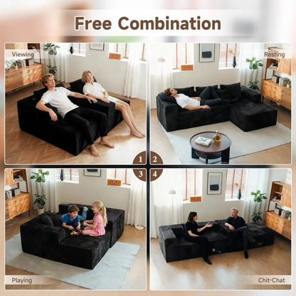 Upgrade 108’’ L Shape Cloud Couch, Plush Corduroy Sectional Sofa with Chaise, Boneless Couches for Living Room Bedroom, No Assem