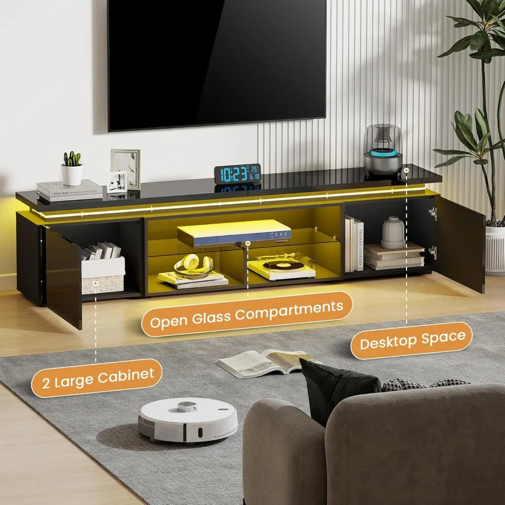 100 Inch TV-Stand - TV Stand for 90 95 100 Inch Televisions- Entertainment Center with Dynamic LED Lights & High Gloss