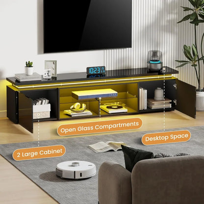 100 Inch TV-Stand - TV Stand for 90 95 100 Inch Televisions- Entertainment Center with Dynamic LED Lights & High Gloss