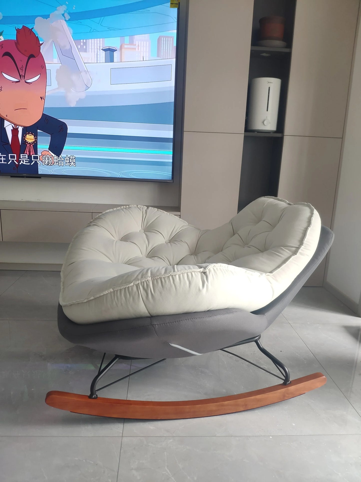Nordic Style Rocking Chair for Living Room Cat scratch SKin Leather Light Luxury Lounge Chair for Adult Lazy Sofa Balcony Chair