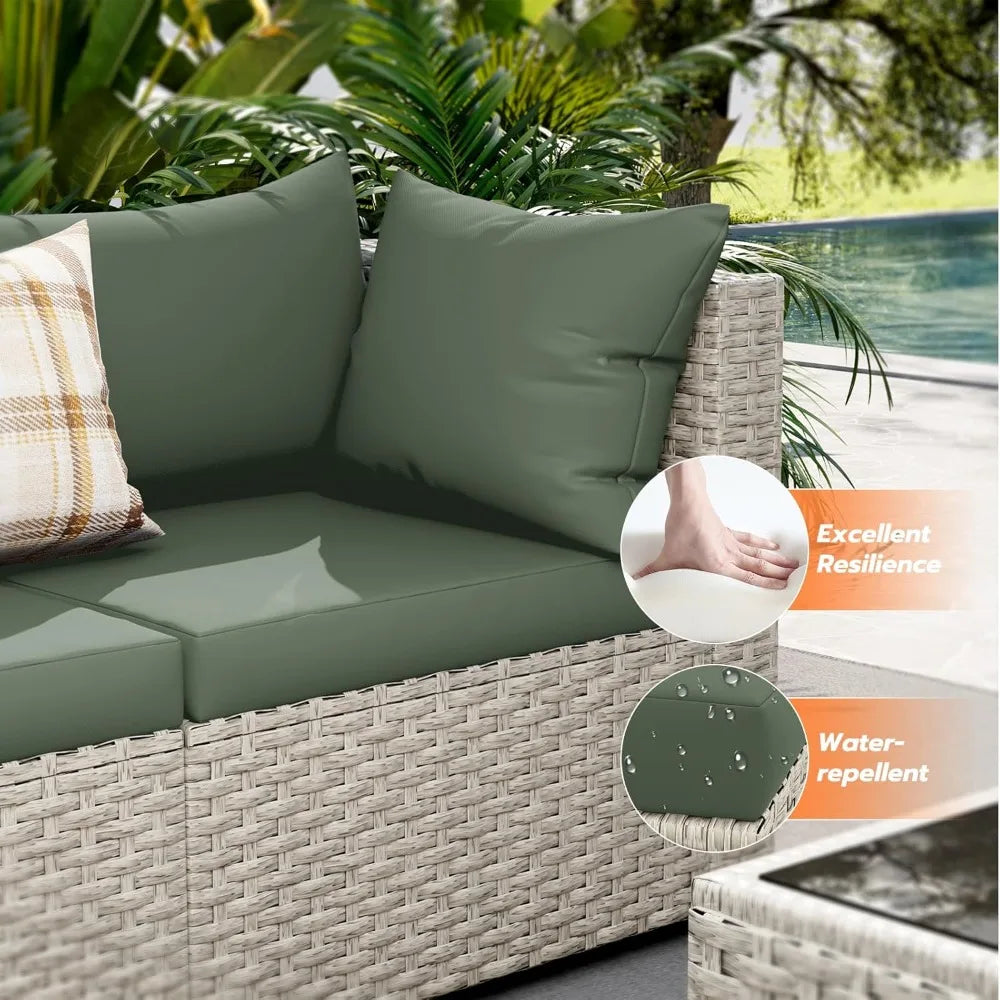 7-Piece PE Wicker Outdoor Sectional Sofa Set with Tea Table, Ideal for Patio and Garden Conversations