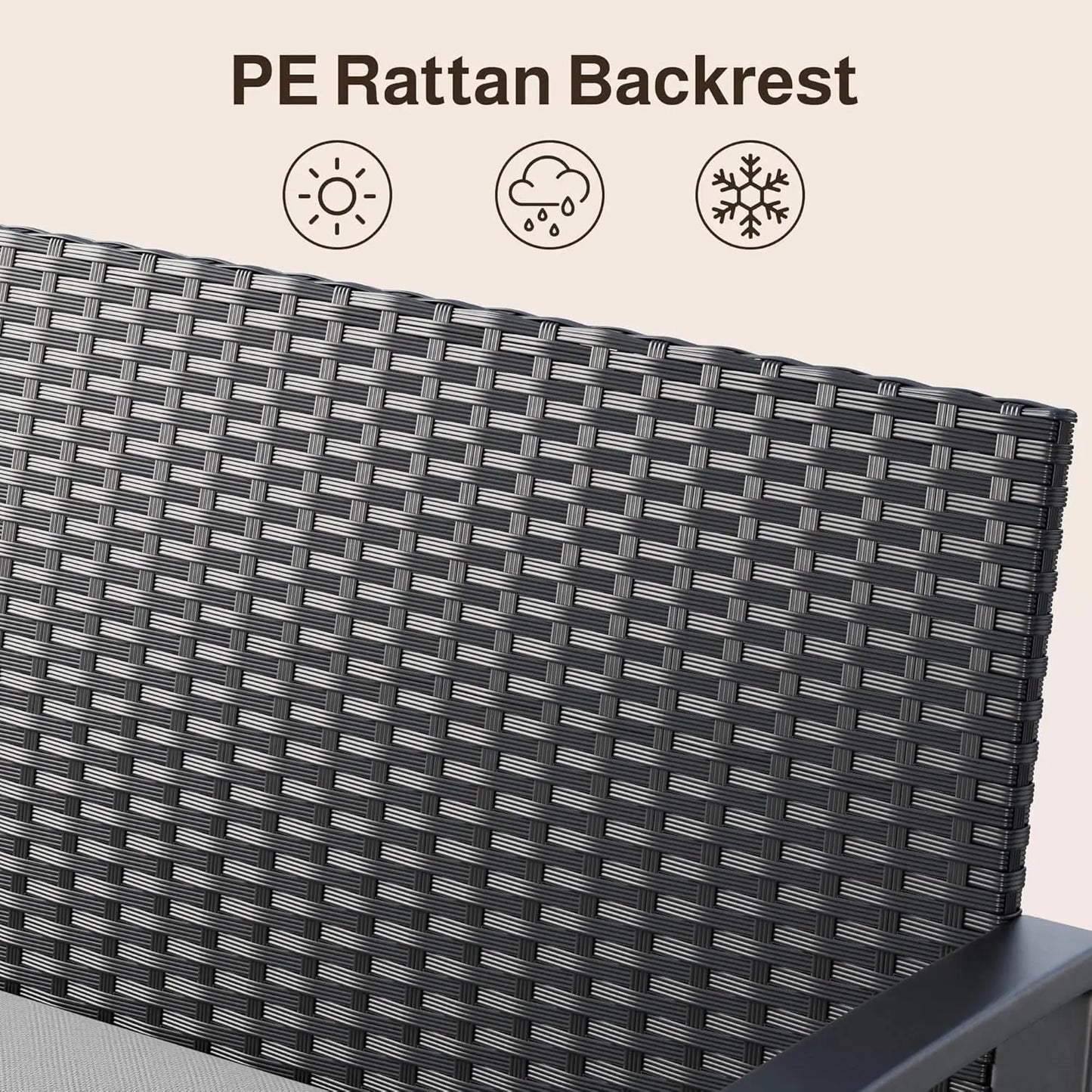 4 Piece Outdoor Patio Furniture Set, Wicker Patio Furniture with Glass Coffee Table, Rocking Wicker Bistro Set, for Backyard-HOT