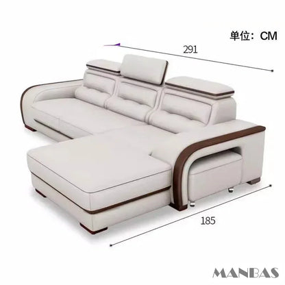 Genuine Leather Sofa With Bluetooth Speaker,USB And Adjustable Headrests - Nordic Italian Couch For Living Room Economically