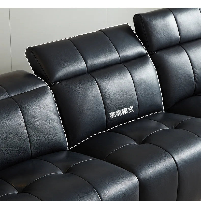 Italian minimalist pixel double electric sofa first layer cowhide straight row black zero retractable against the wall