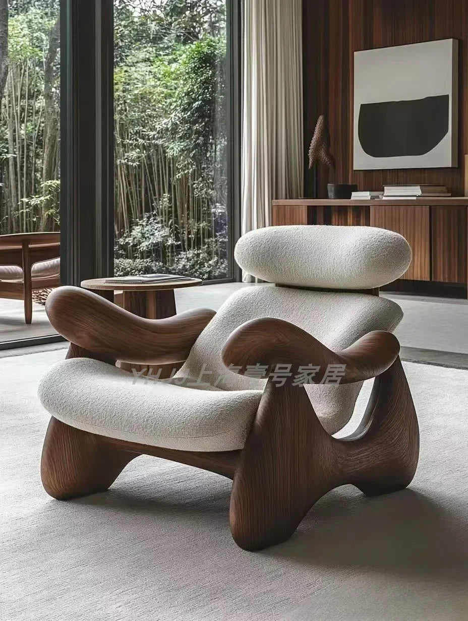 X New Medieval Solid Wood Single Sofa Chair Original Art Model Room Club Exhibition Hall Leisure Chair