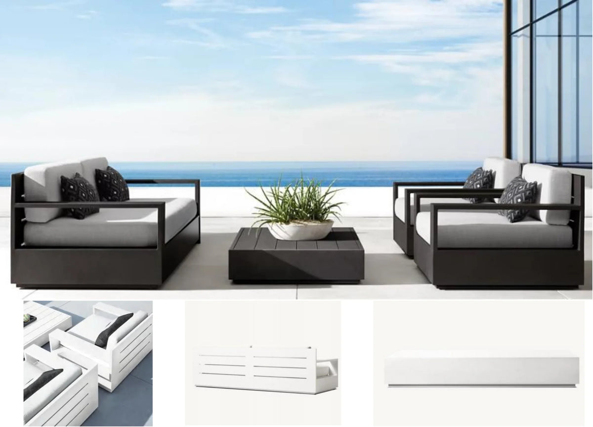 Luxury Garden Sofa Set Aluminum Outdoor Furniture Rattan Sofa Set Modern Cane Panel Back Patio Furniture