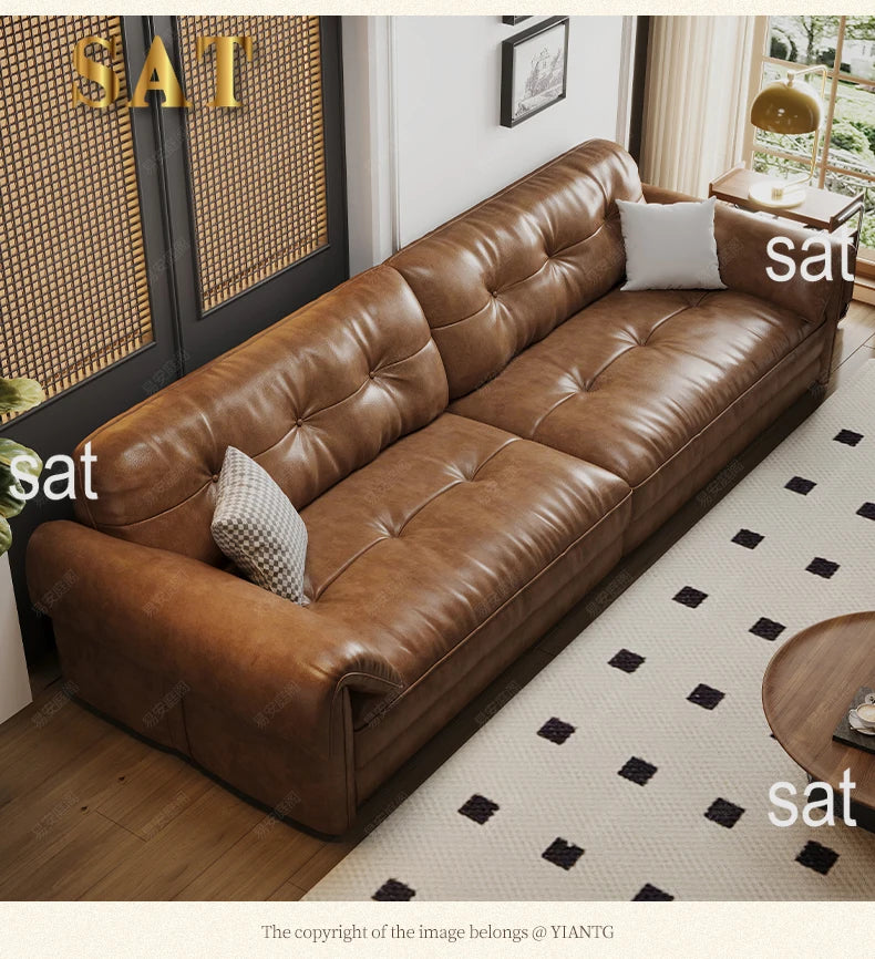 Minimalist Brown Sleep Sofa Faux Leather Designer Loveseat Lazy Sofa Couch Cloud Divano Da Soggiorno Living Room Furniture