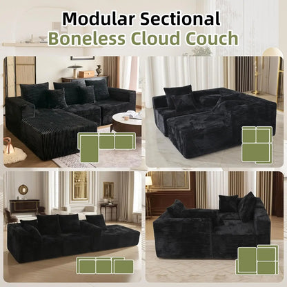 108'' Boneless Couch, Sectional Boneless Couches for Living Room w/Deep Seat,Cloud Couch w/Stripe, Boneless L Shaped Couches·New