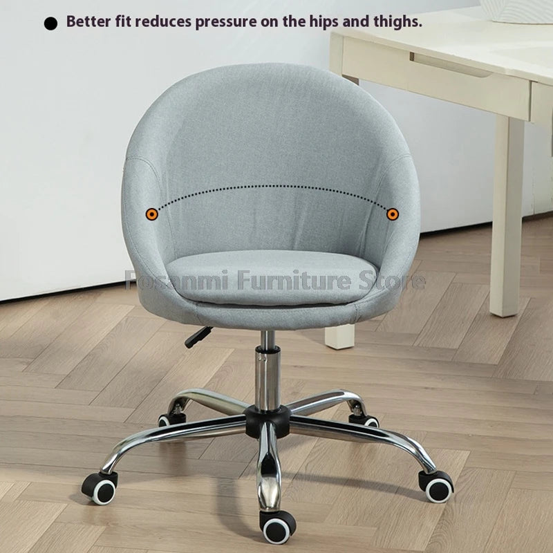 Minimalist Linen Fabric Adjustable Height Desk Chairs Comfortable Home Swivel Vanity Chair Office Computer Chair with Curve Seat