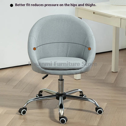 Minimalist Linen Fabric Adjustable Height Desk Chairs Comfortable Home Swivel Vanity Chair Office Computer Chair with Curve Seat